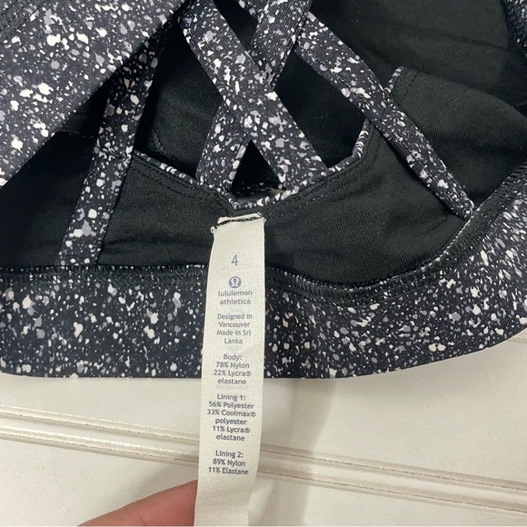 Lululemon Energy Bra Mini Splatter White Black Sz 4 876 - Picture 9 of 9